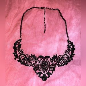 Adjustable black metal lace collar costume jewelry necklace